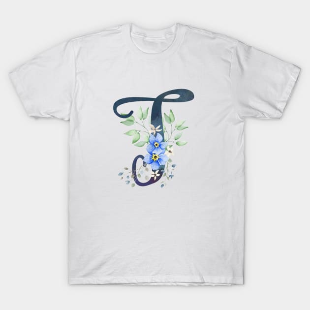 Floral Monogram T Wild Blue Flowers T-Shirt by floralmonogram